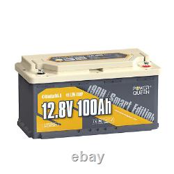 Power Queen Bluetooth Batterie Lithium 12V 100Ah 190H Batterie LiFePO4 &BMS 100A