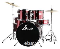 Set de Batterie Acoustique Drum Kit 22'' Percussion Tabouret Support Rouge
