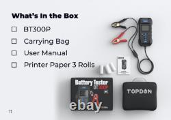 TOPDON BT300P Testeur de batterie de voiture avec imprimante 12/24V