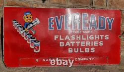 Vintage Old Antique Eveready Ampoule Batteries Ad Porcelaine Émail Panneau